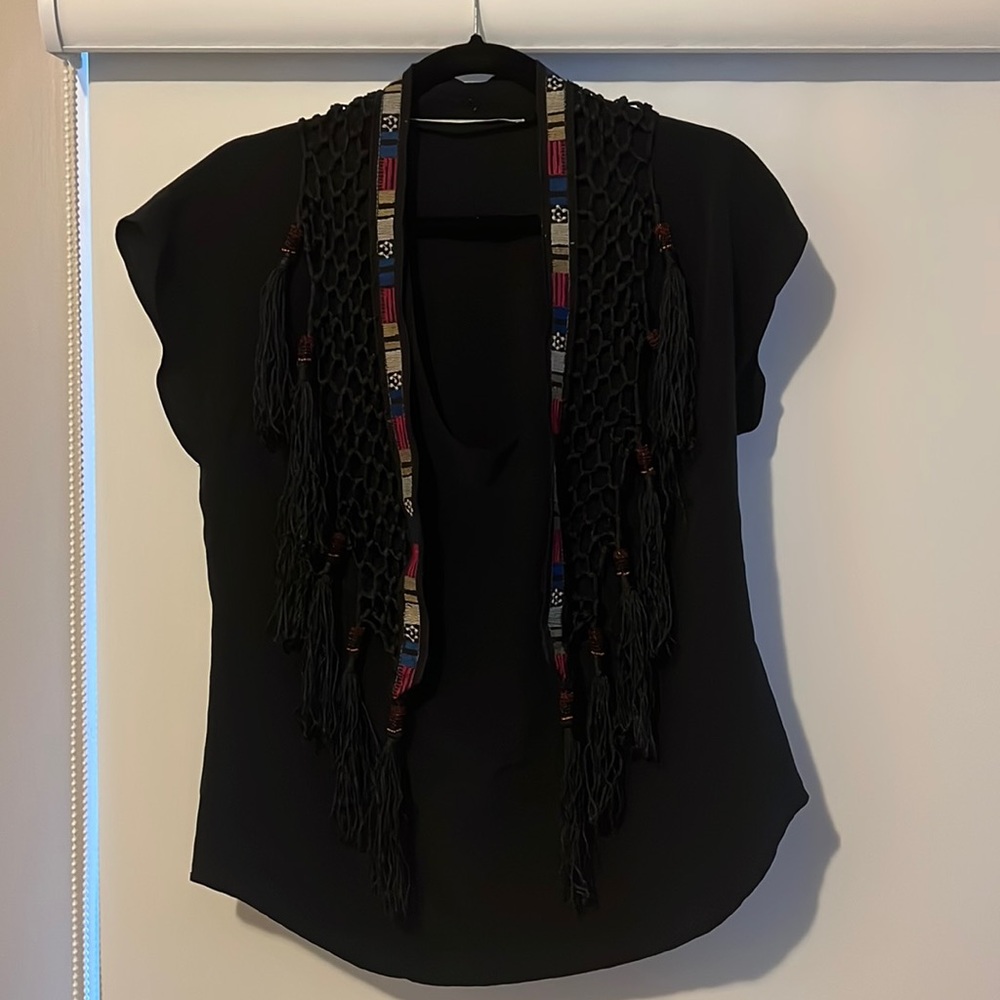 Twelfth Street Cynthia Vincent black silk blouse with detachable shawl collar